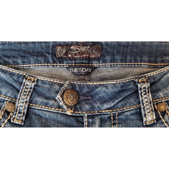 Silver Tuesday Bootcut Distressed Jeans ~ Women's Plus W30 L33 - Picture 9 of 14